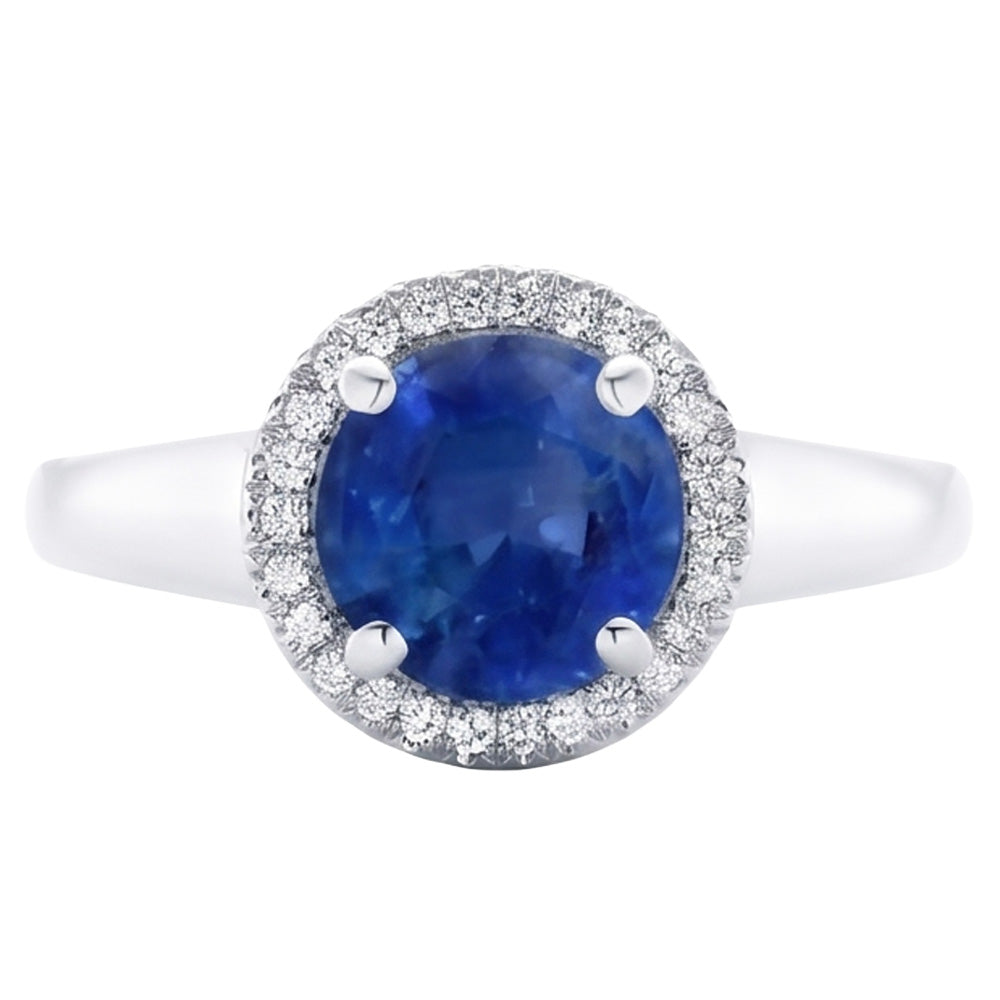 Anello di fidanzamento con zaffiro Ceylon 3,75 carati e diamante in oro bianco 14K