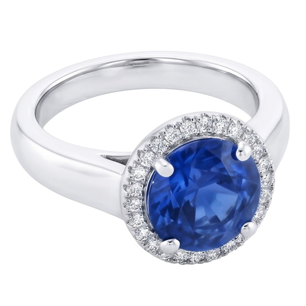 Anello di fidanzamento con zaffiro Ceylon 3,75 carati e diamante in oro bianco 14K