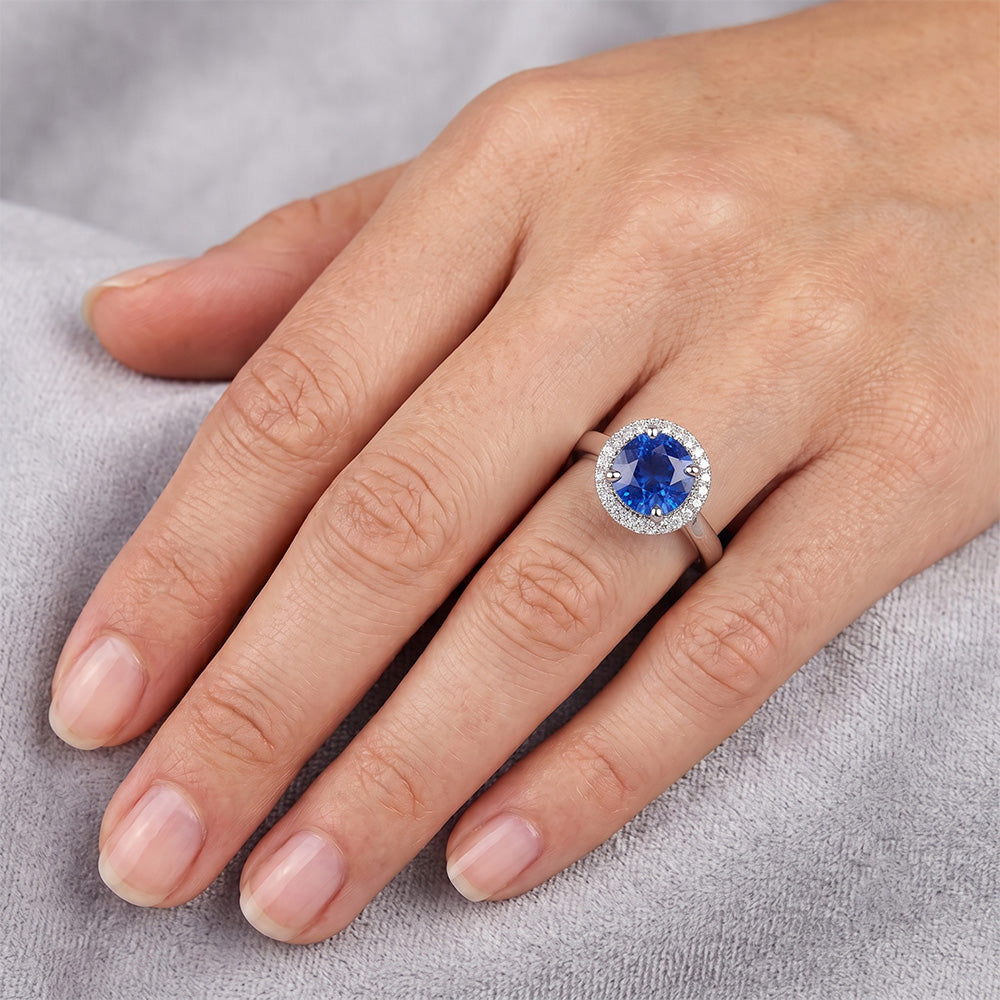 Anello di fidanzamento con zaffiro Ceylon 3,75 carati e diamante in oro bianco 14K