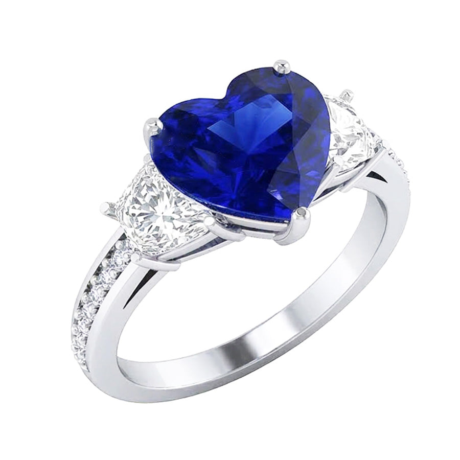 Anello di fidanzamento con zaffiro a cuore con gioielli in diamanti rotondi 4.50 carati