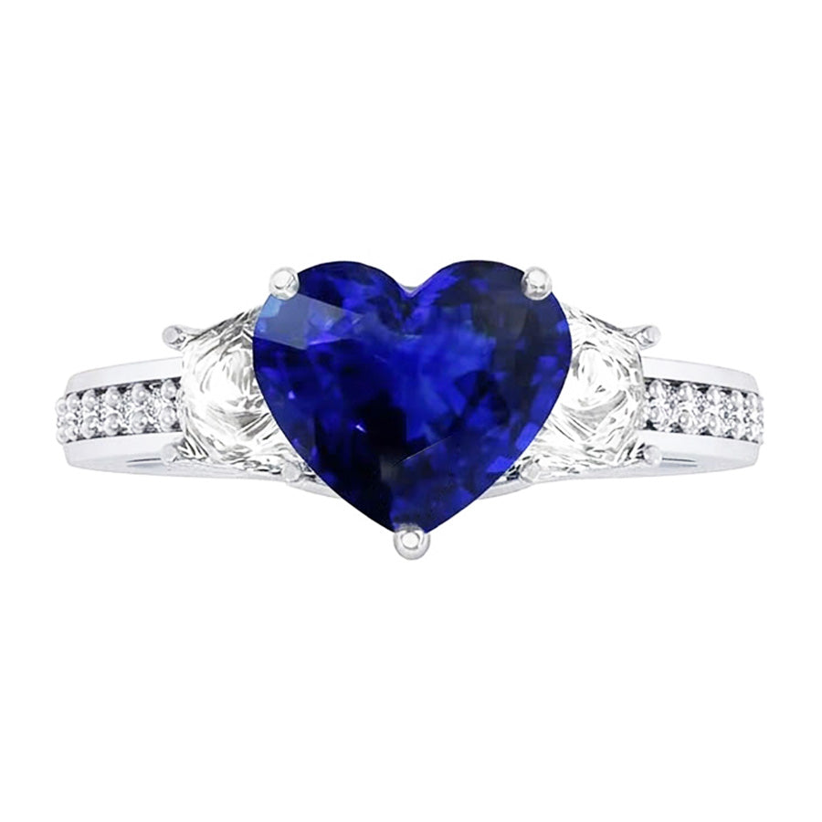 Anello di fidanzamento con zaffiro a cuore con gioielli in diamanti rotondi 4.50 carati
