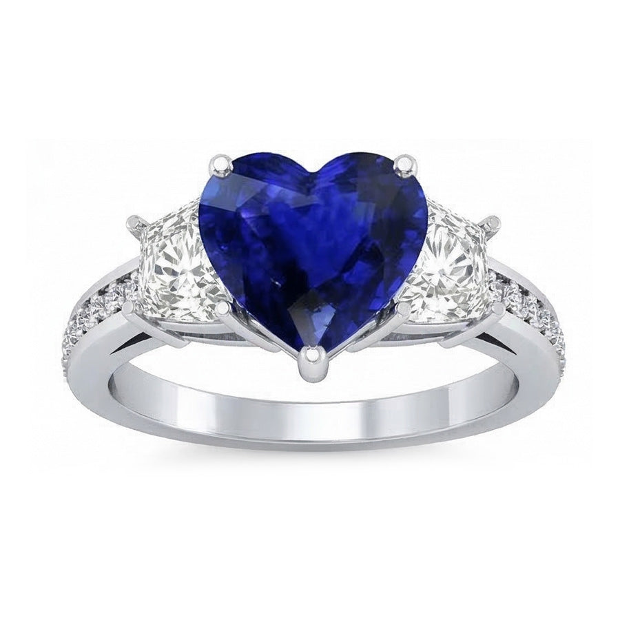 Anello di fidanzamento con zaffiro a cuore con gioielli in diamanti rotondi 4.50 carati
