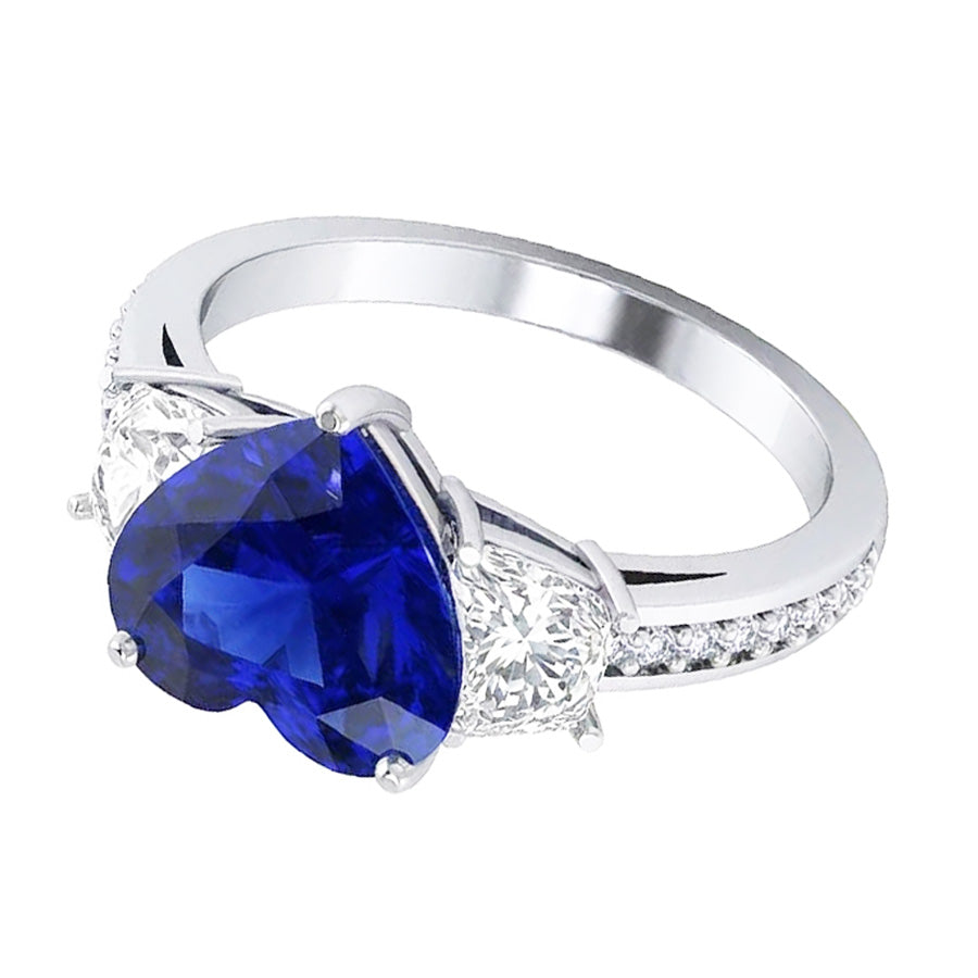 Anello di fidanzamento con zaffiro a cuore con gioielli in diamanti rotondi 4.50 carati