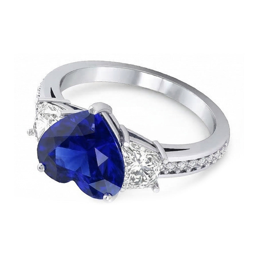 Anello di fidanzamento con zaffiro a cuore con gioielli in diamanti rotondi 4.50 carati