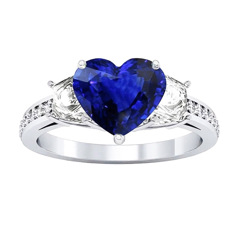 Anello di fidanzamento con zaffiro a cuore con gioielli in diamanti rotondi 4.50 carati