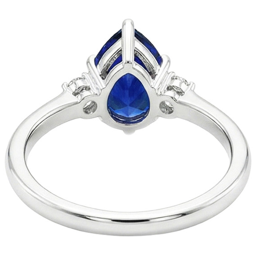 Anello di fidanzamento con zaffiro blu 3 pietre diamante taglio a pera 3.50 carati