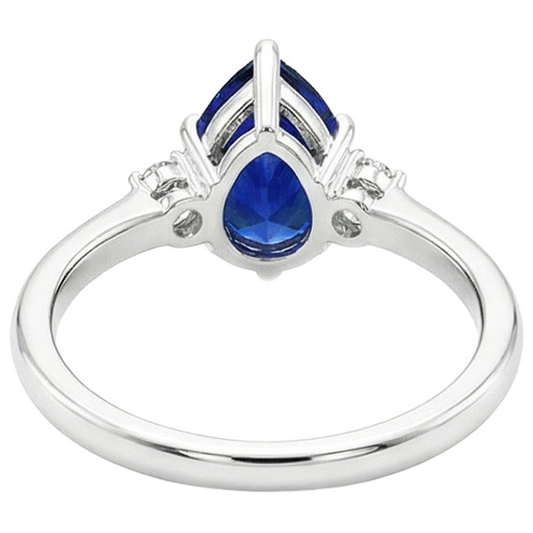 Anello di fidanzamento con zaffiro blu 3 pietre diamante taglio a pera 3.50 carati