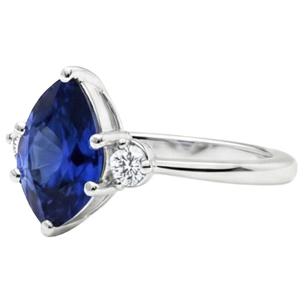Anello di fidanzamento con zaffiro blu 3 pietre diamante taglio a pera 3.50 carati