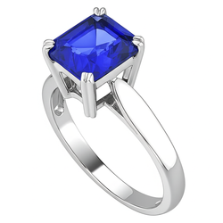 Anello di fidanzamento con zaffiro blu con smeraldo e smeraldo da 2 carati