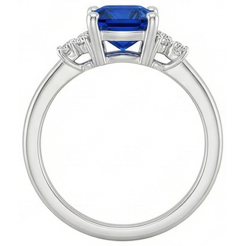 Anello di fidanzamento con zaffiro blu cuscino e diamanti. oro bianco 2.50 carati