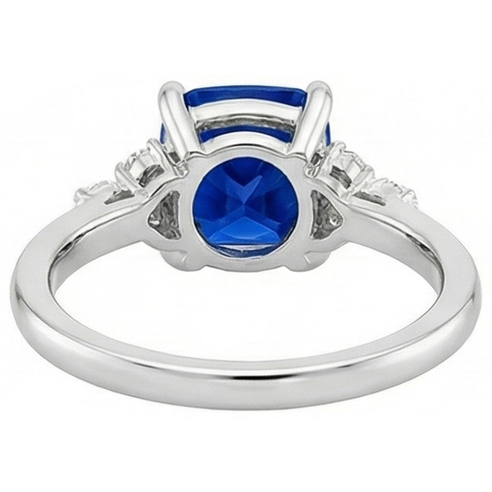 Anello di fidanzamento con zaffiro blu cuscino e diamanti. oro bianco 2.50 carati