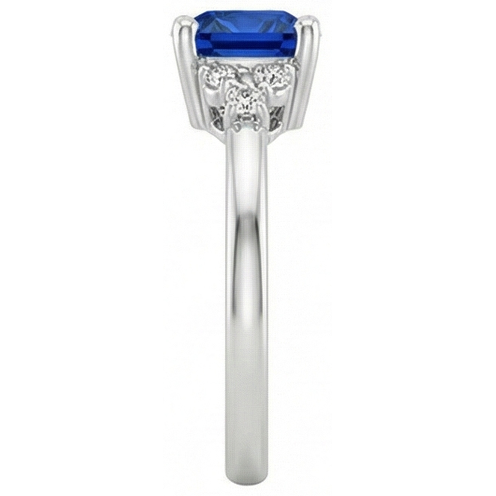 Anello di fidanzamento con zaffiro blu cuscino e diamanti. oro bianco 2.50 carati
