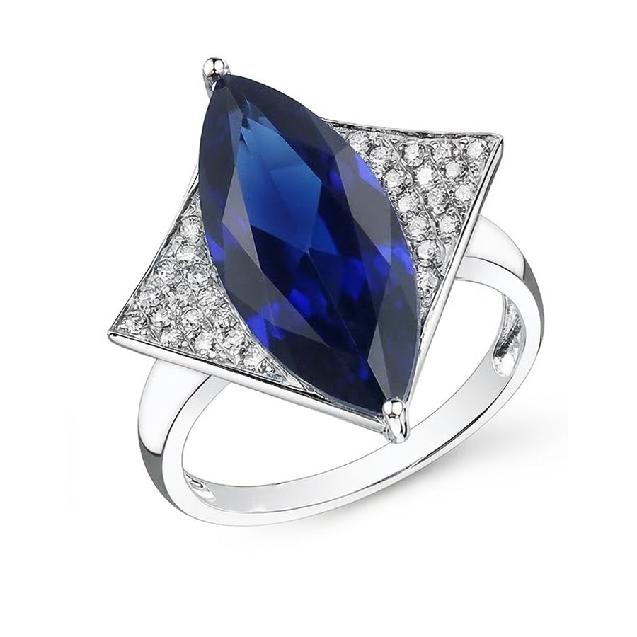 Anello di fidanzamento con zaffiro blu marchesa e piccoli diamanti 5.50 carati