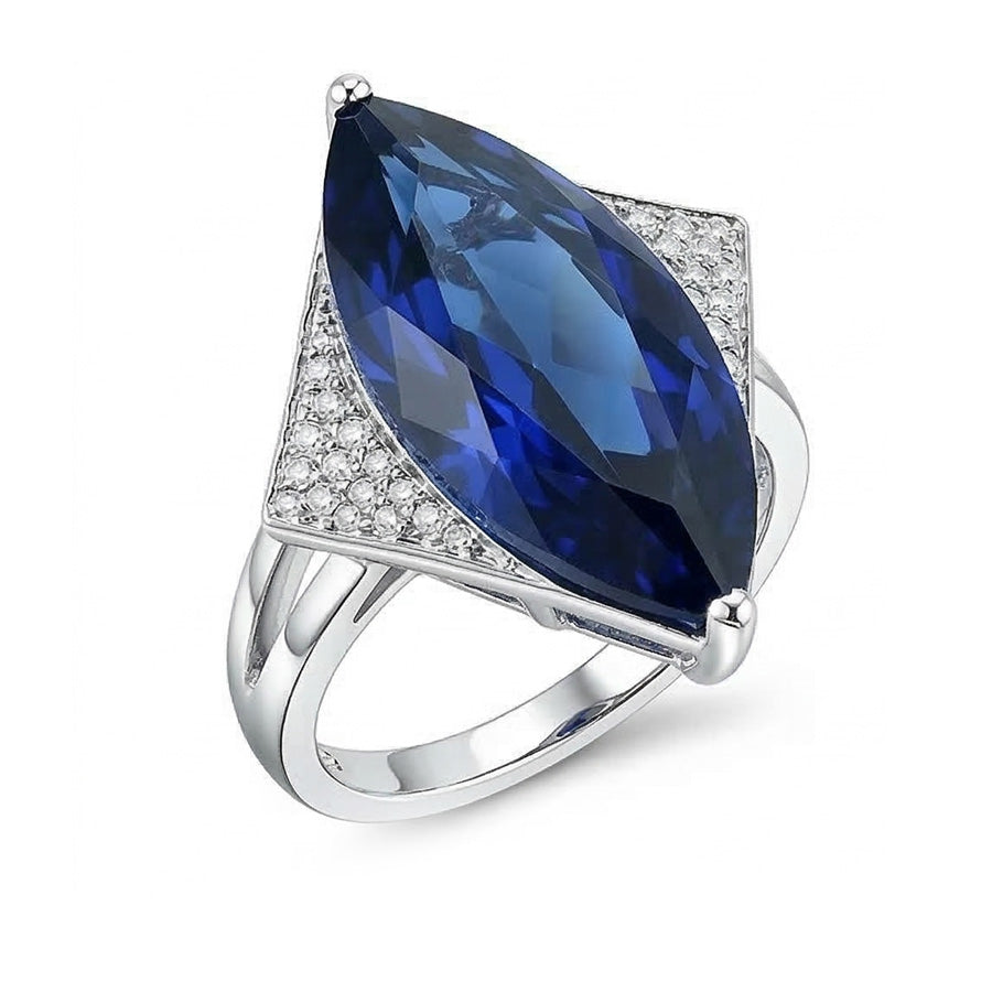 Anello di fidanzamento con zaffiro blu marchesa e piccoli diamanti 5.50 carati