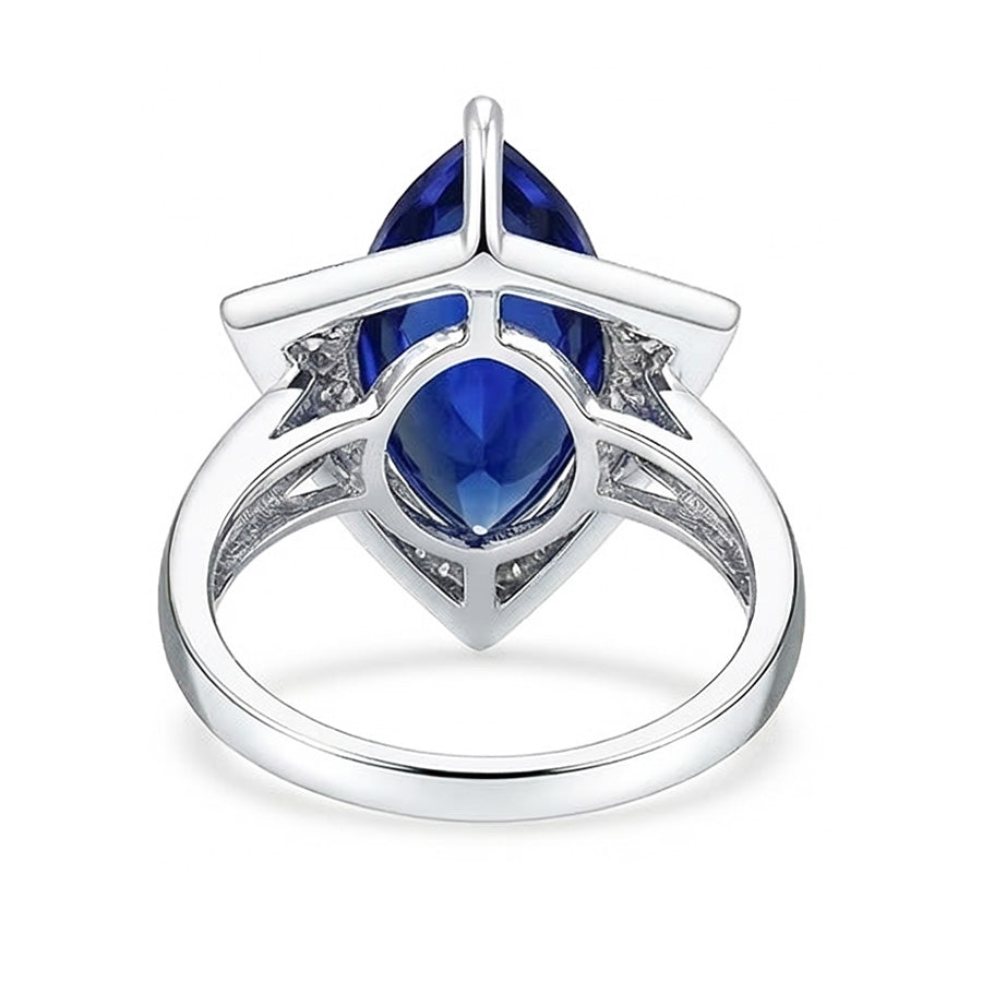 Anello di fidanzamento con zaffiro blu marchesa e piccoli diamanti 5.50 carati