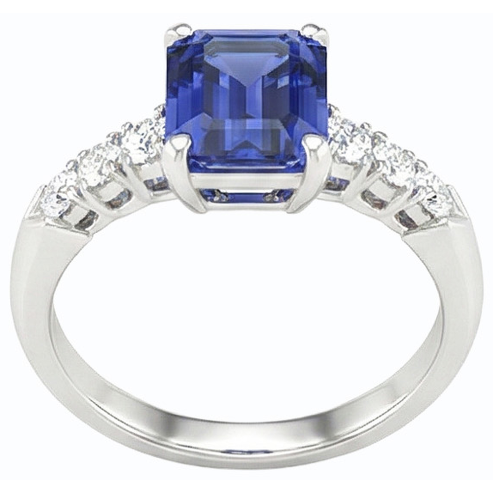Anello di fidanzamento con zaffiro dello Sri Lanka da 2,50 carati e diamanti con oro bianco 14K