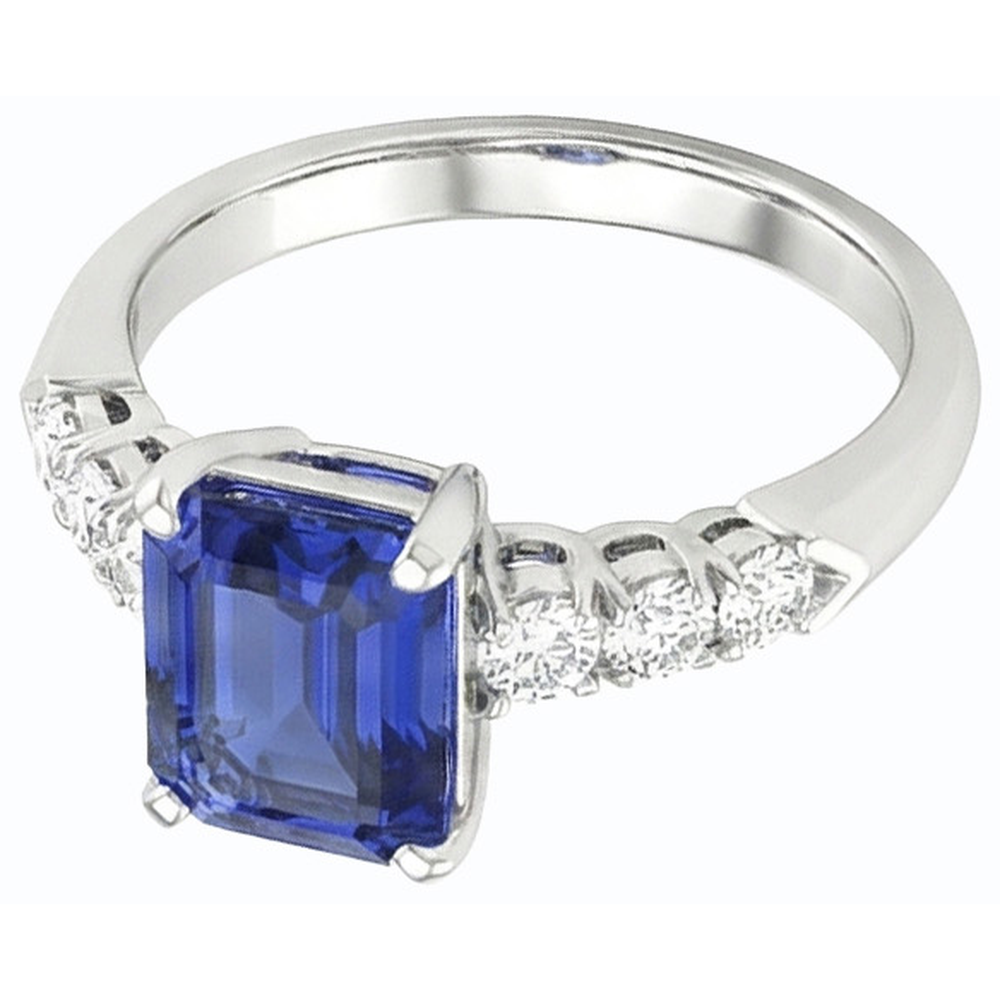 Anello di fidanzamento con zaffiro dello Sri Lanka da 2,50 carati e diamanti con oro bianco 14K
