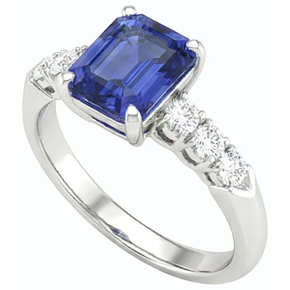 Anello di fidanzamento con zaffiro dello Sri Lanka da 2,50 carati e diamanti con oro bianco 14K