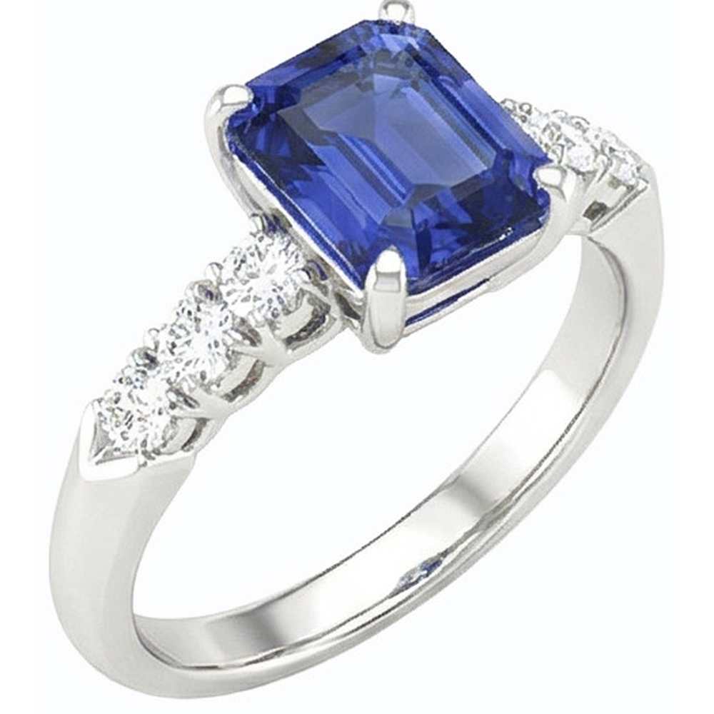 Anello di fidanzamento con zaffiro dello Sri Lanka da 2,50 carati e diamanti con oro bianco 14K