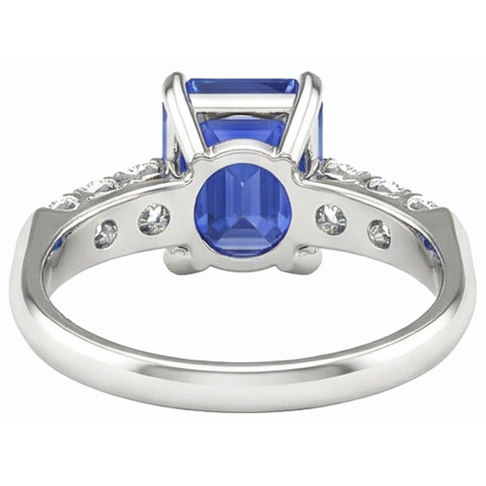Anello di fidanzamento con zaffiro dello Sri Lanka da 2,50 carati e diamanti con oro bianco 14K