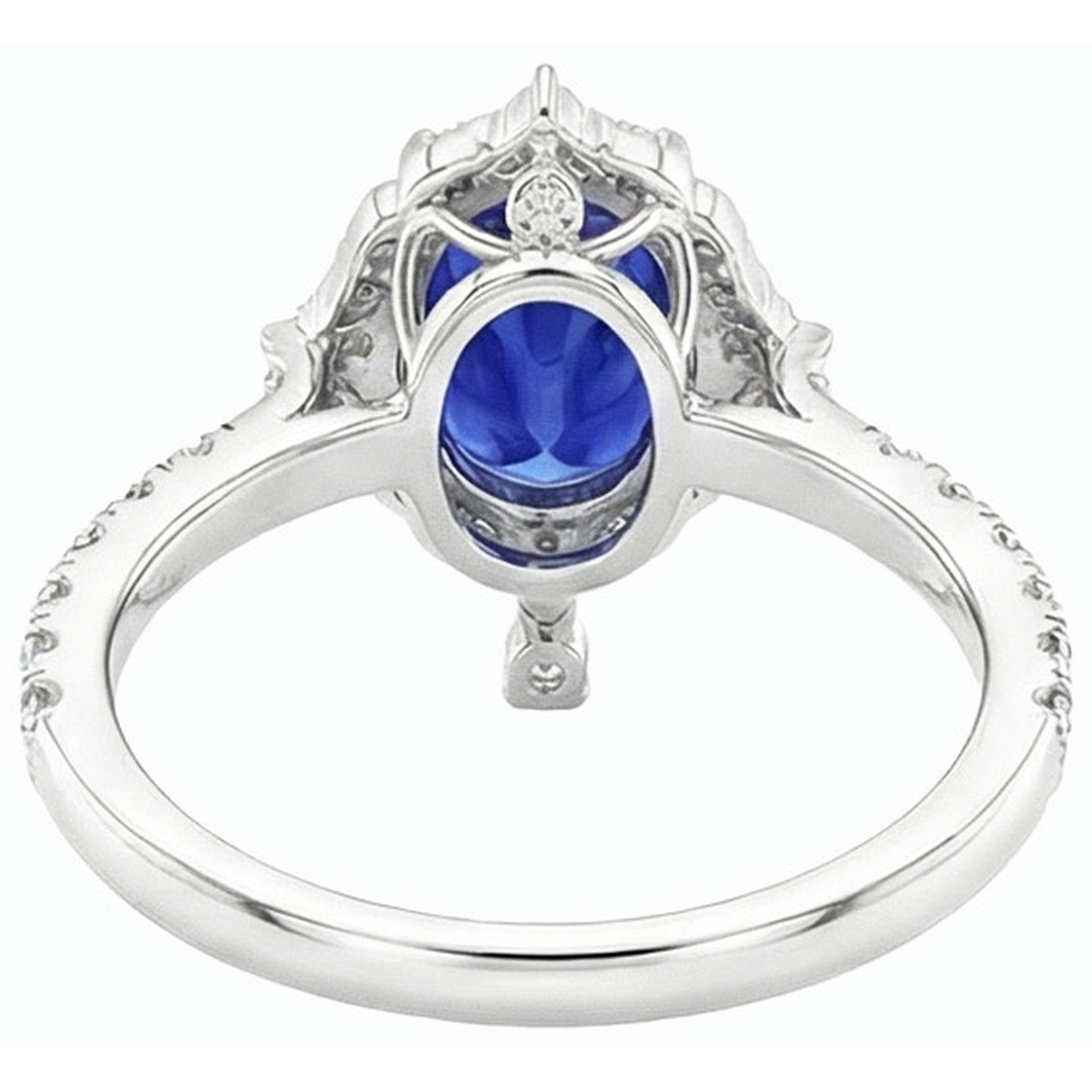 Anello di fidanzamento con zaffiro di Ceylon Halo taglio ovale 5.50 carati oro bianco