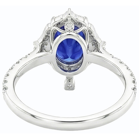 Anello di fidanzamento con zaffiro di Ceylon Halo taglio ovale 5.50 carati oro bianco