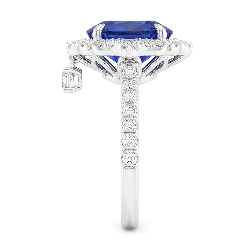 Anello di fidanzamento con zaffiro di Ceylon Halo taglio ovale 5.50 carati oro bianco