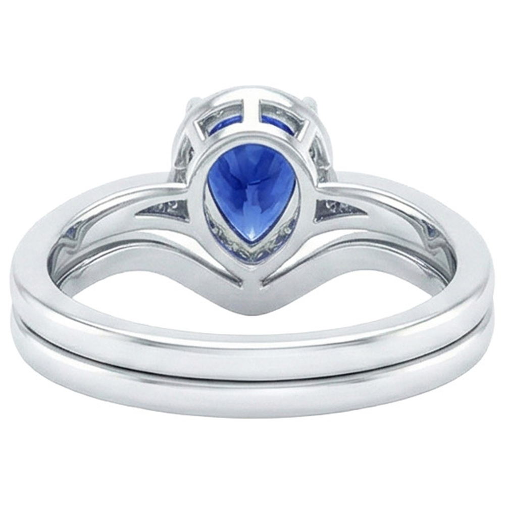 Anello di fidanzamento con zaffiro di Ceylon a forma di pera da 2,75 carati e diamante in oro bianco 14K