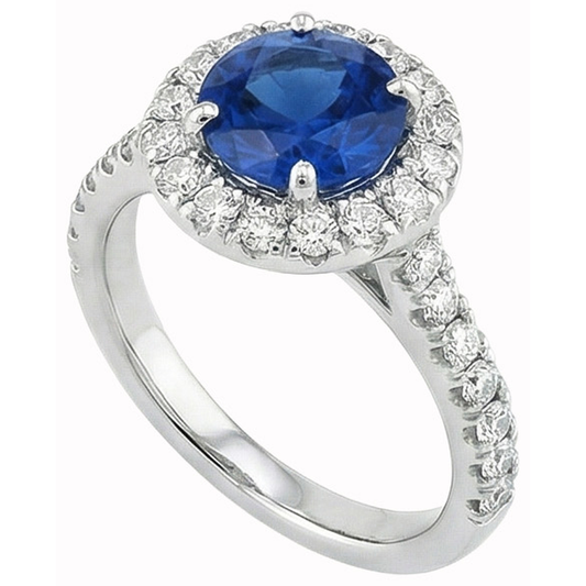 Anello di fidanzamento con zaffiro di Ceylon e diamanti, oro bianco da 3,90 ct 14K