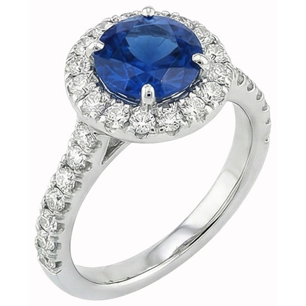 Anello di fidanzamento con zaffiro di Ceylon e diamanti, oro bianco da 3,90 ct 14K