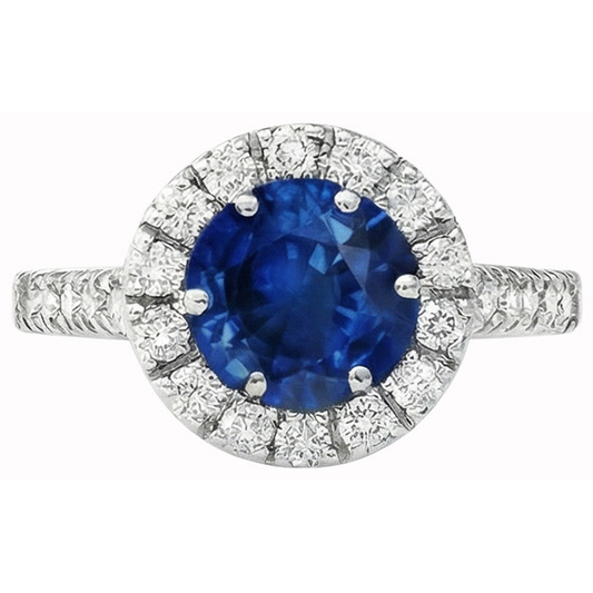 Anello di fidanzamento con zaffiro di Ceylon e diamanti, oro bianco da 3,90 ct 14K