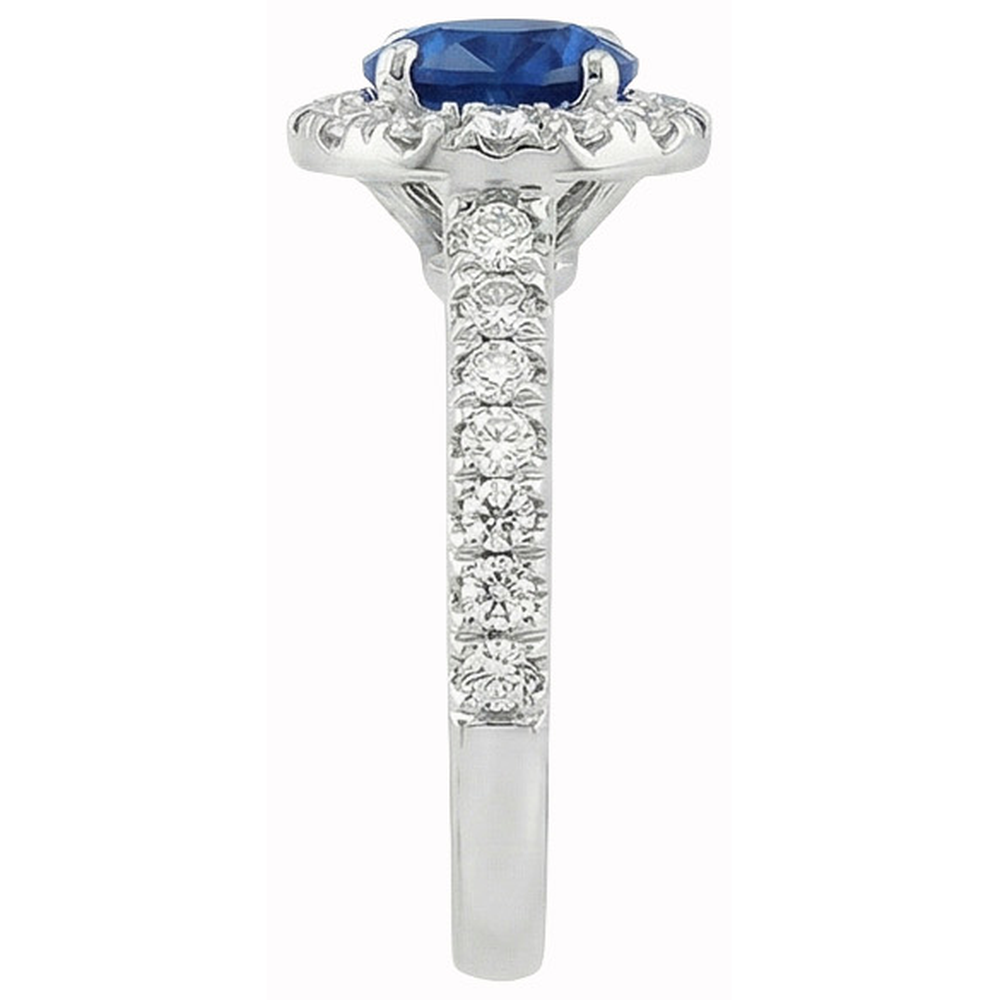 Anello di fidanzamento con zaffiro di Ceylon e diamanti, oro bianco da 3,90 ct 14K