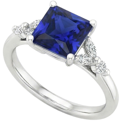 Anello di fidanzamento con zaffiro di Ceylon taglio principessa e diamante 5.5 carati