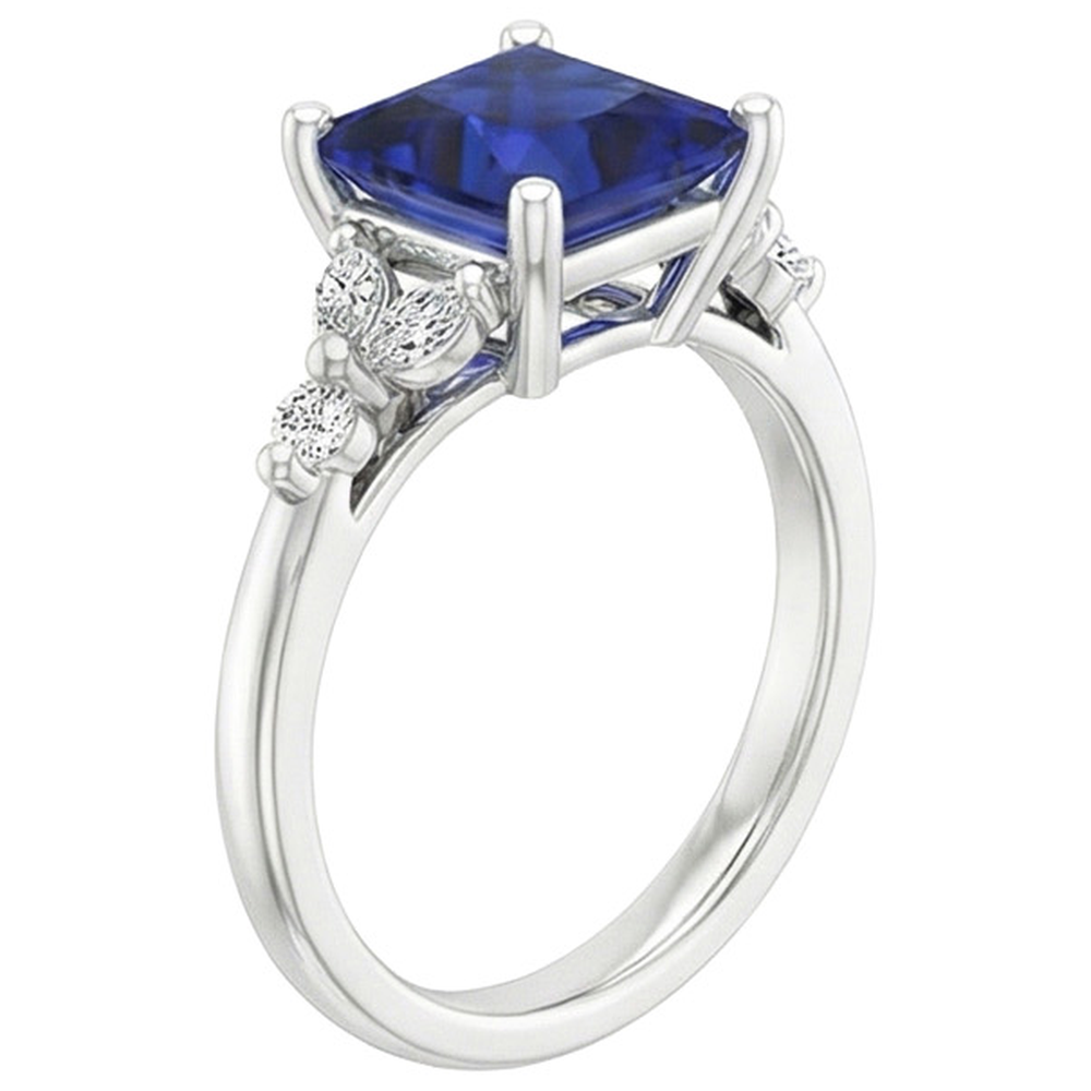 Anello di fidanzamento con zaffiro di Ceylon taglio principessa e diamante 5.5 carati