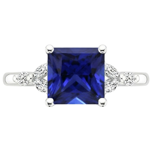 Anello di fidanzamento con zaffiro di Ceylon taglio principessa e diamante 5.5 carati