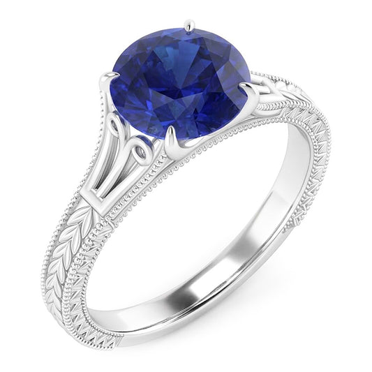Anello di fidanzamento con zaffiro solitario blu 2 carati in filigrana stile vintage