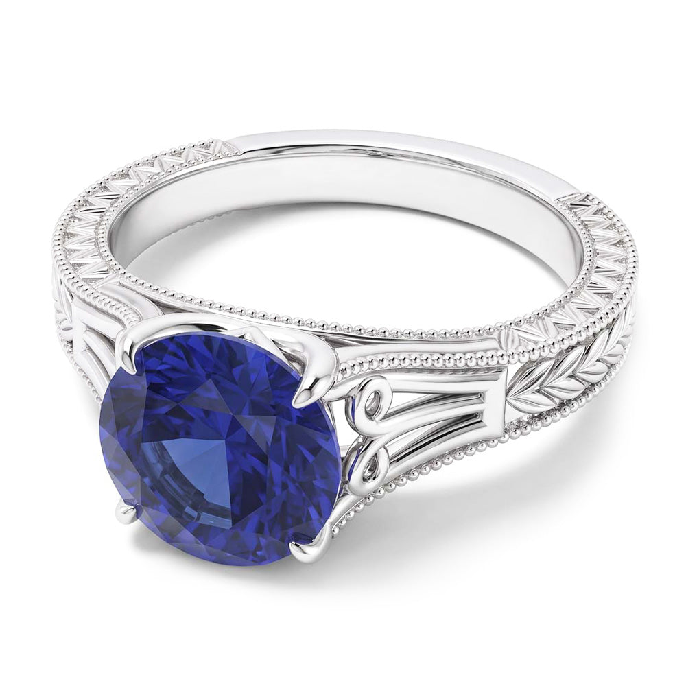 Anello di fidanzamento con zaffiro solitario blu 2 carati in filigrana stile vintage