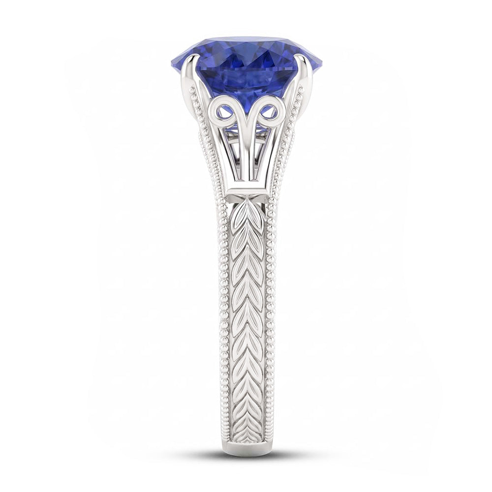 Anello di fidanzamento con zaffiro solitario blu 2 carati in filigrana stile vintage