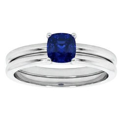 Anello di fidanzamento cuscino solitario blu zaffiro set 1 carato con 14K bianco