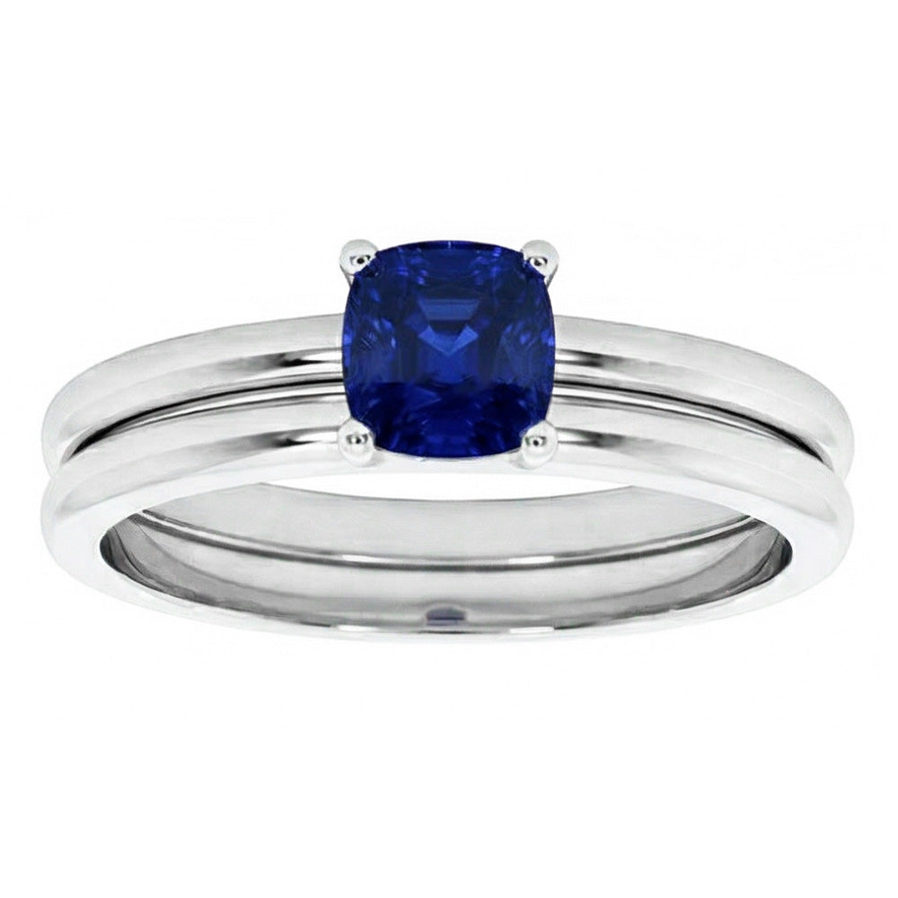Anello di fidanzamento cuscino solitario blu zaffiro set 1 carato con 14K bianco