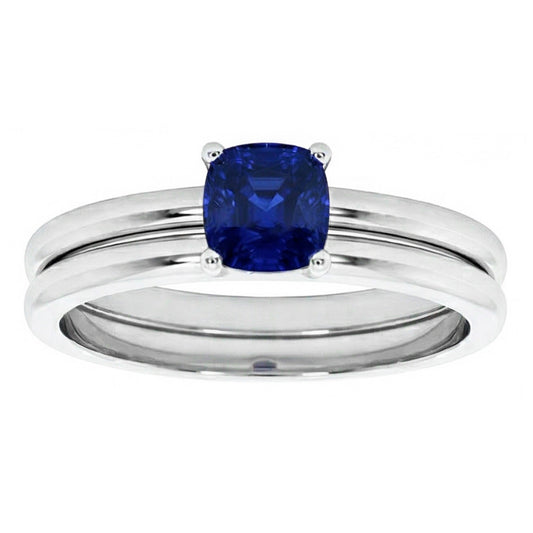 Anello di fidanzamento cuscino solitario blu zaffiro set 1 carato con 14K bianco