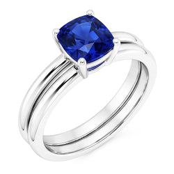 Anello di fidanzamento cuscino solitario blu zaffiro set 1 carato con 14K bianco