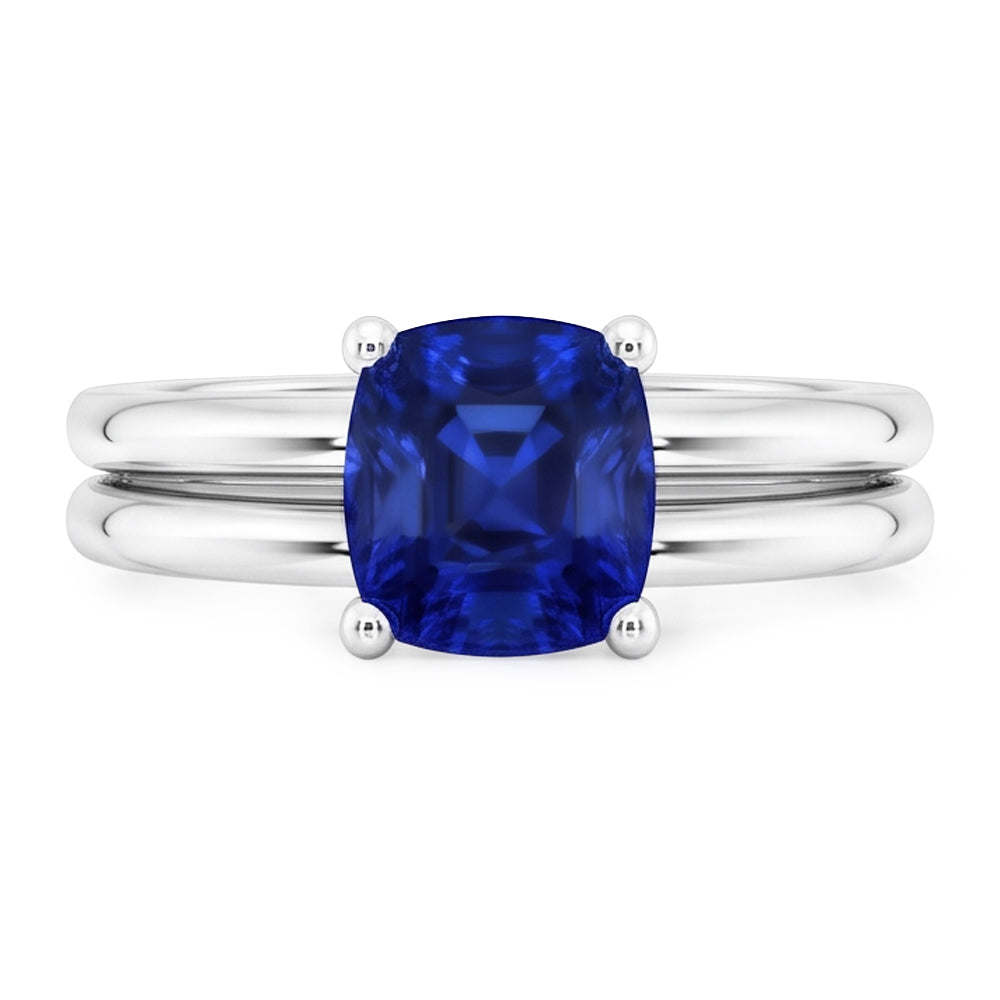 Anello di fidanzamento cuscino solitario blu zaffiro set 1 carato con 14K bianco