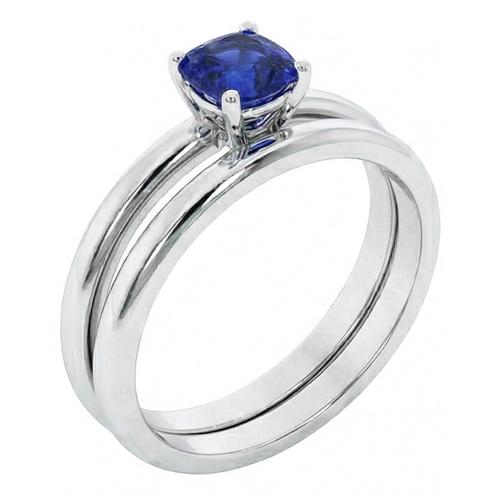 Anello di fidanzamento cuscino solitario blu zaffiro set 1 carato con 14K bianco