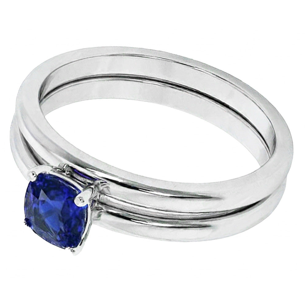 Anello di fidanzamento cuscino solitario blu zaffiro set 1 carato con 14K bianco
