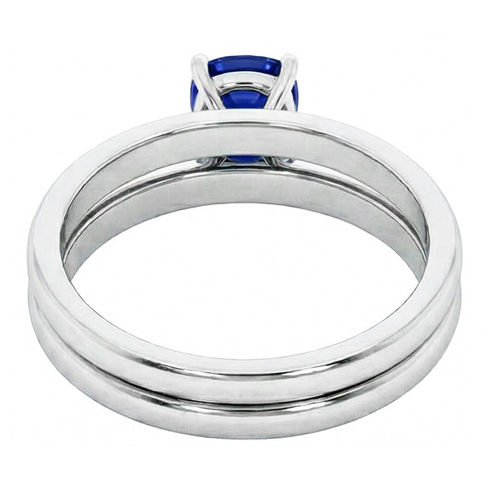 Anello di fidanzamento cuscino solitario blu zaffiro set 1 carato con 14K bianco