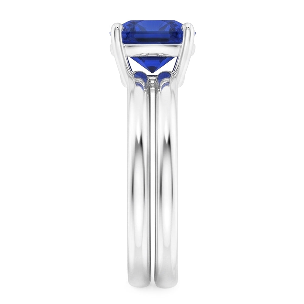 Anello di fidanzamento cuscino solitario blu zaffiro set 1 carato con 14K bianco