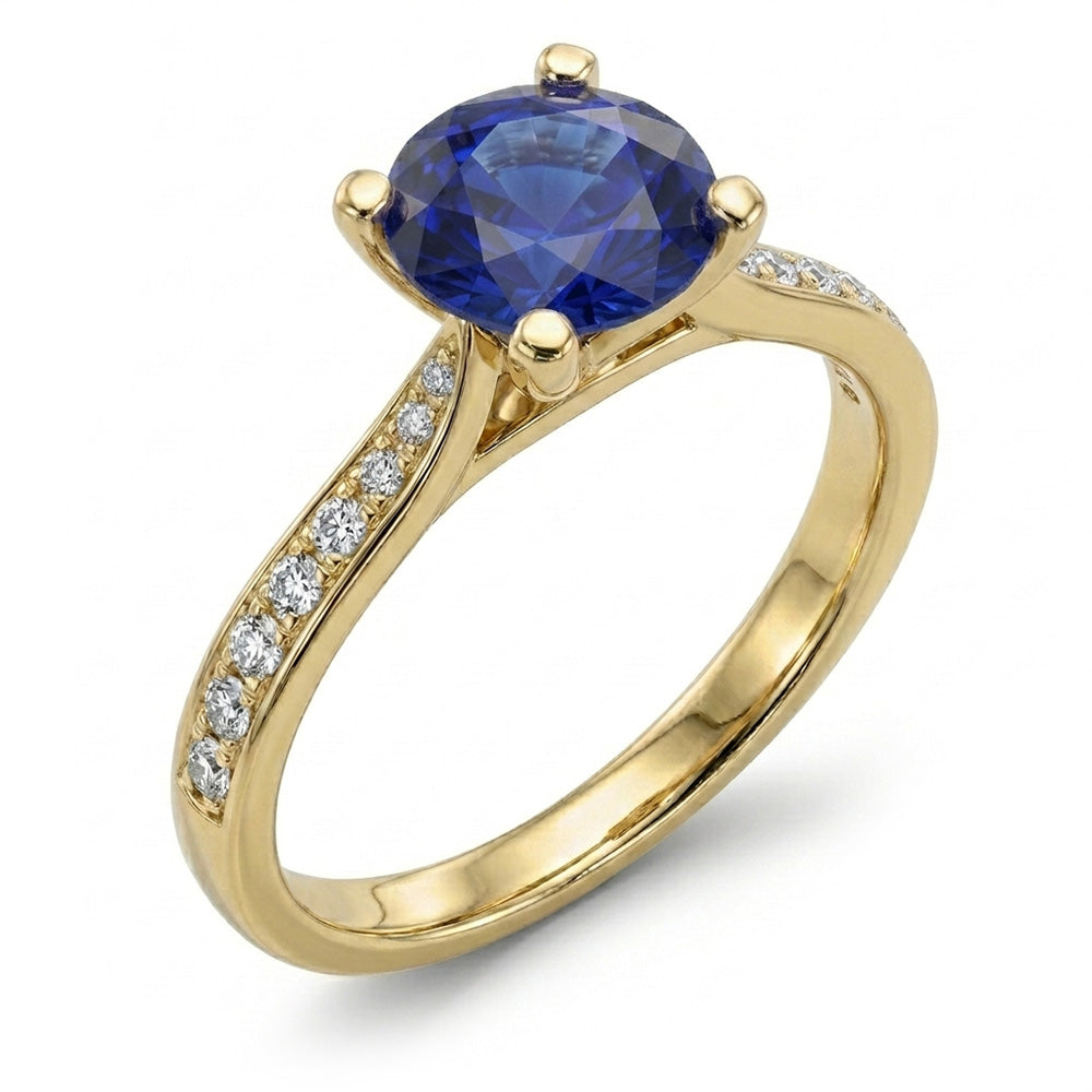 Anello di fidanzamento da donna con diamante blu zaffiro oro giallo 2.50 carati