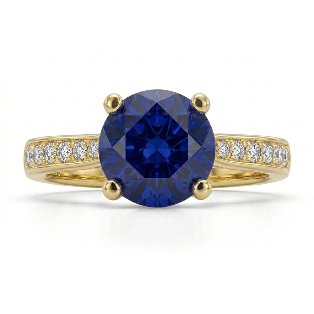 Anello di fidanzamento da donna con diamante blu zaffiro oro giallo 2.50 carati