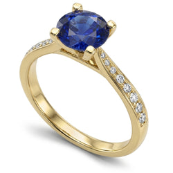 Anello di fidanzamento da donna con diamante blu zaffiro oro giallo 2.50 carati